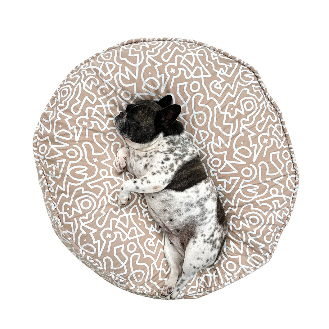 KIN Bed Round - Beige Scribbles